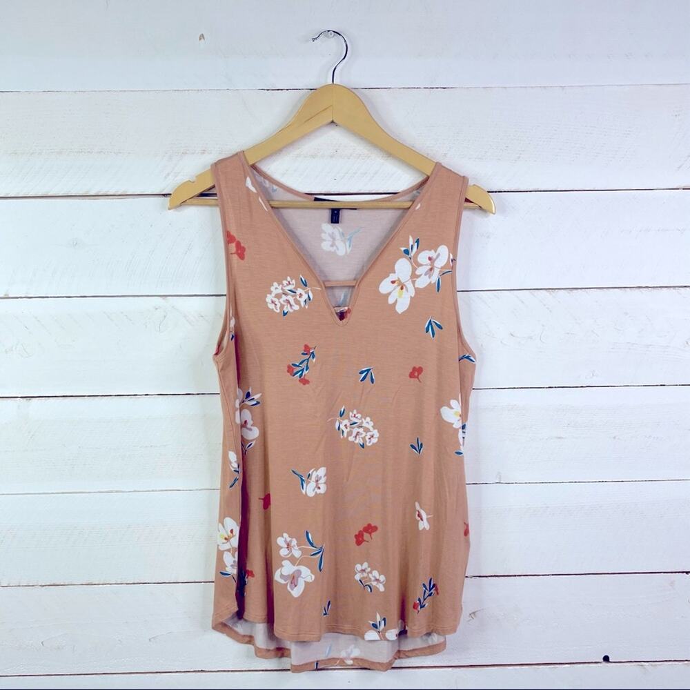 OLIVIA SKY Peach Pink Floral‎ Sleeveless Tank Top Size Medium